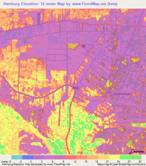 Hamburg,Suriname Elevation Map