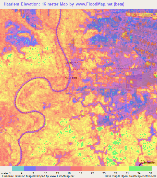 Haarlem,Suriname Elevation Map