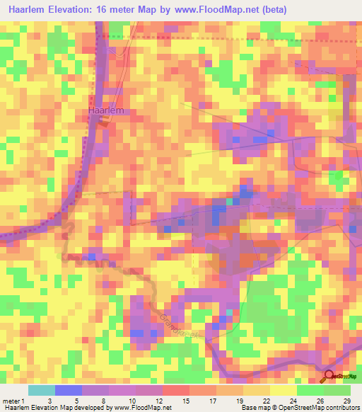 Haarlem,Suriname Elevation Map