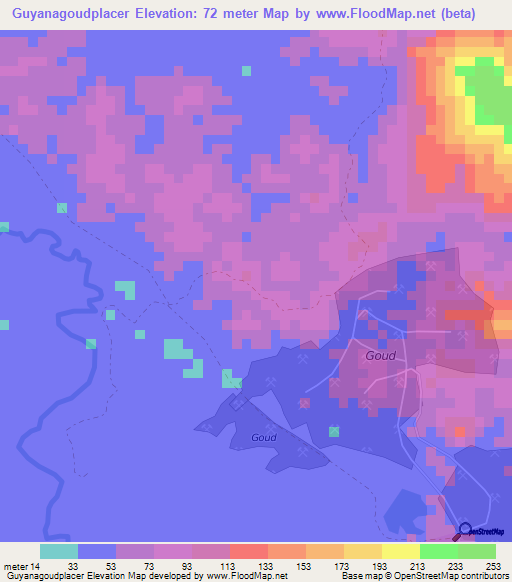 Guyanagoudplacer,Suriname Elevation Map