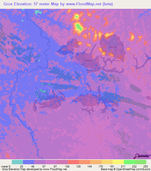 Gros,Suriname Elevation Map