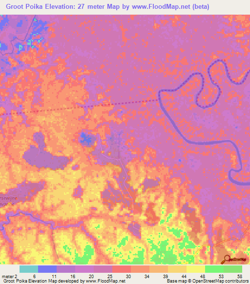 Groot Poika,Suriname Elevation Map