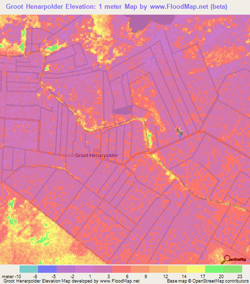 Groot Henarpolder,Suriname Elevation Map