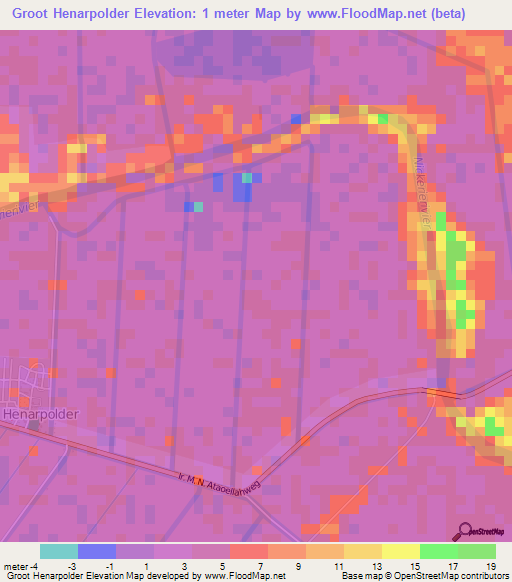 Groot Henarpolder,Suriname Elevation Map