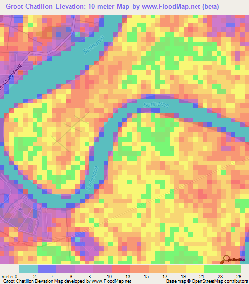 Groot Chatillon,Suriname Elevation Map