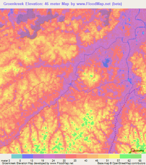 Groenkreek,Suriname Elevation Map