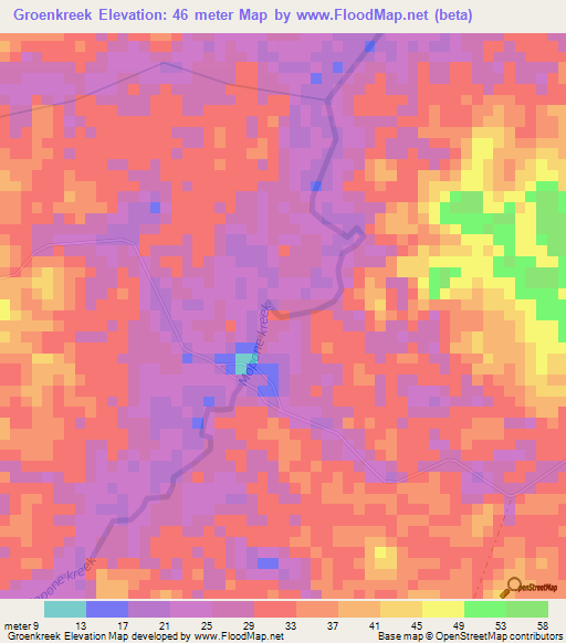 Groenkreek,Suriname Elevation Map