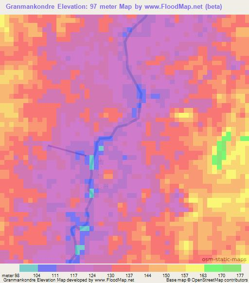 Granmankondre,Suriname Elevation Map