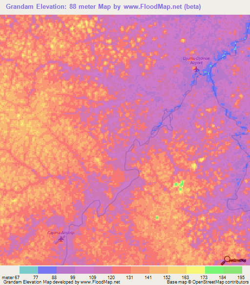 Grandam,Suriname Elevation Map