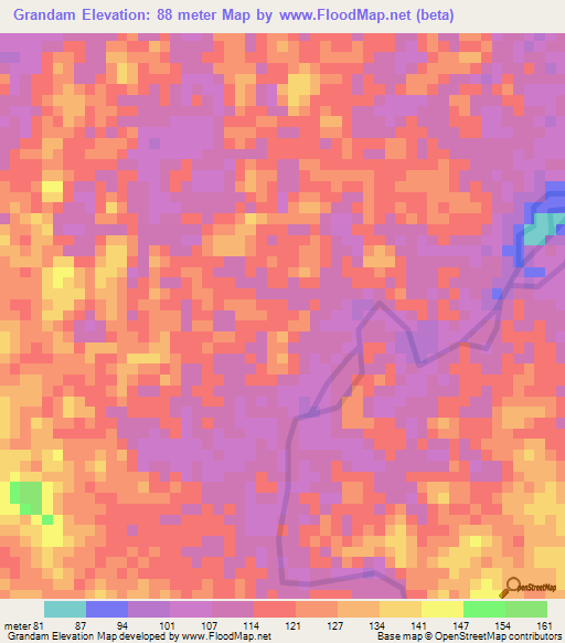 Grandam,Suriname Elevation Map