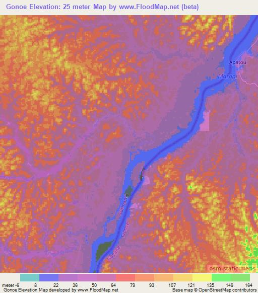 Gonoe,Suriname Elevation Map