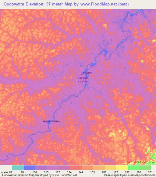 Godowatra,Suriname Elevation Map