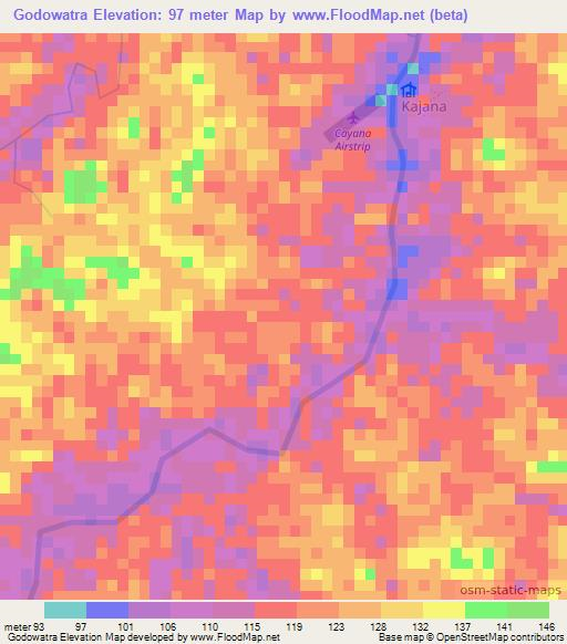 Godowatra,Suriname Elevation Map