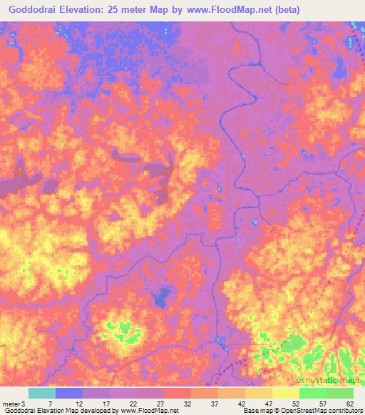 Goddodrai,Suriname Elevation Map