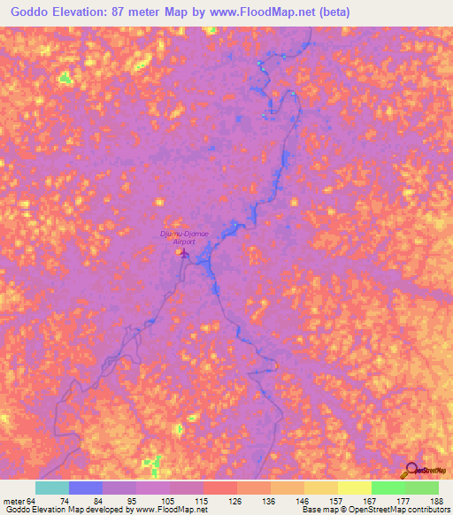 Goddo,Suriname Elevation Map