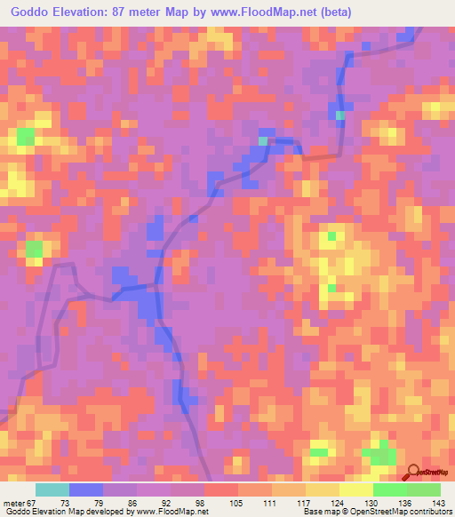 Goddo,Suriname Elevation Map