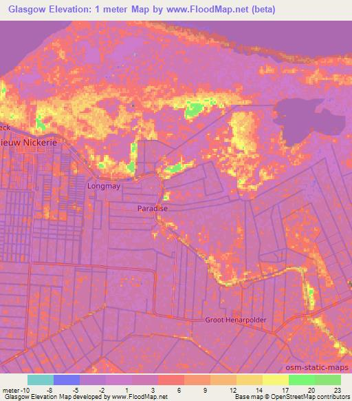 Glasgow,Suriname Elevation Map