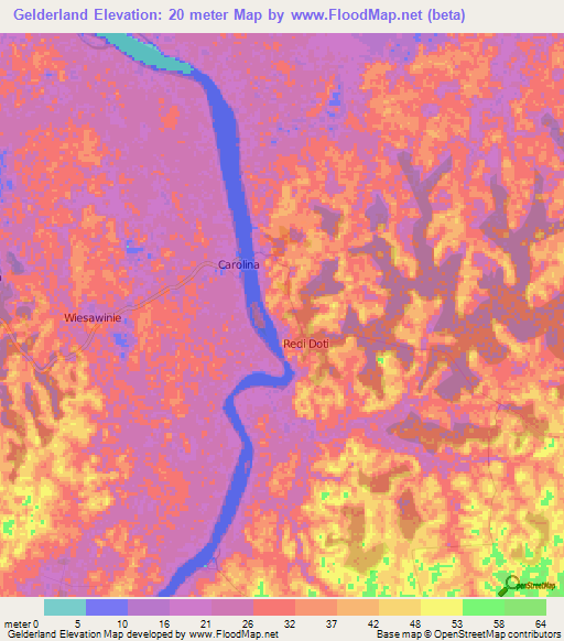 Gelderland,Suriname Elevation Map