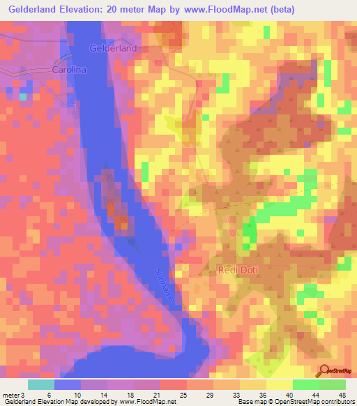 Gelderland,Suriname Elevation Map