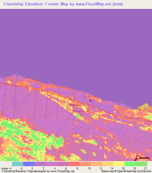 Friendship,Suriname Elevation Map