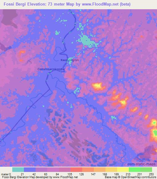 Fossi Bergi,Suriname Elevation Map