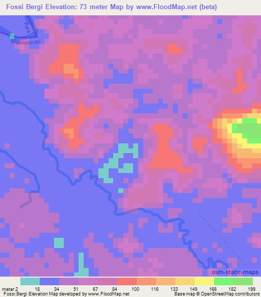 Fossi Bergi,Suriname Elevation Map