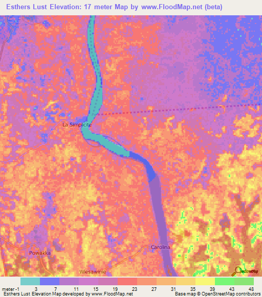 Esthers Lust,Suriname Elevation Map