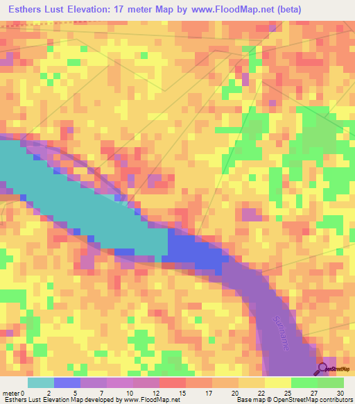 Esthers Lust,Suriname Elevation Map