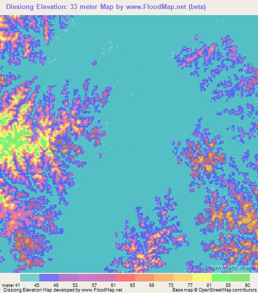 Dissiong,Suriname Elevation Map