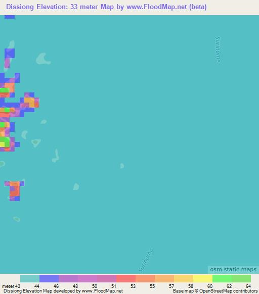 Dissiong,Suriname Elevation Map