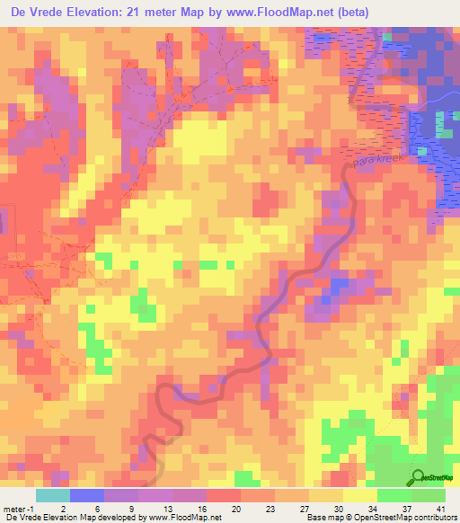 De Vrede,Suriname Elevation Map