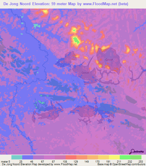 De Jong Noord,Suriname Elevation Map