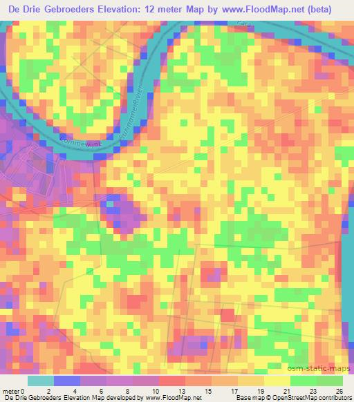 De Drie Gebroeders,Suriname Elevation Map