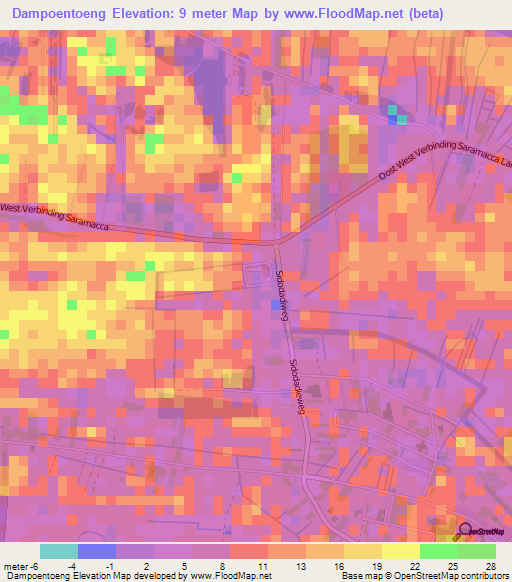 Dampoentoeng,Suriname Elevation Map