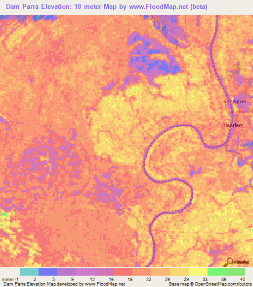 Dam Parra,Suriname Elevation Map