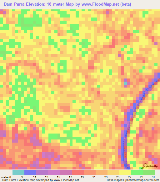 Dam Parra,Suriname Elevation Map