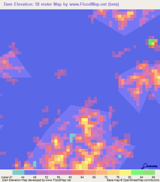 Dam,Suriname Elevation Map