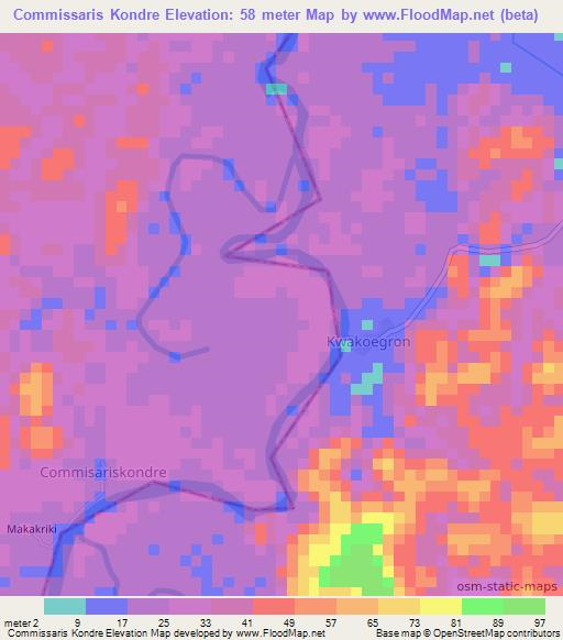 Commissaris Kondre,Suriname Elevation Map