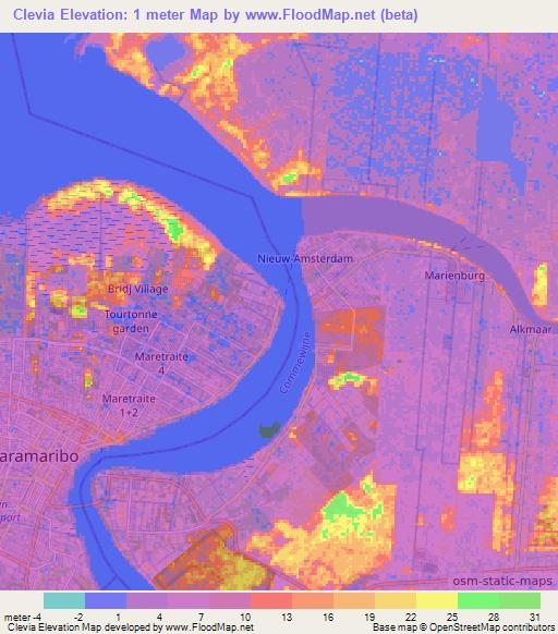 Clevia,Suriname Elevation Map