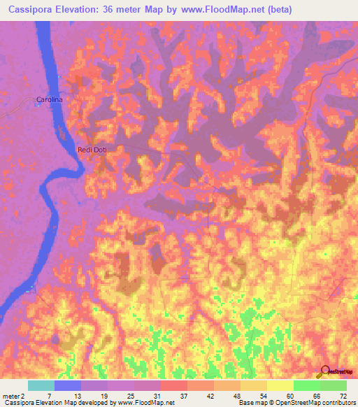 Cassipora,Suriname Elevation Map