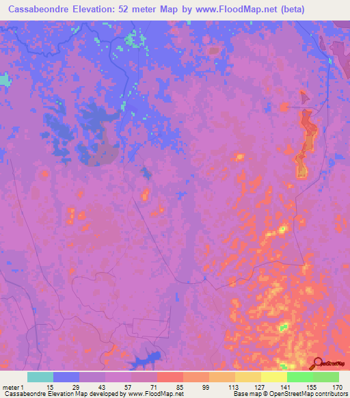 Cassabeondre,Suriname Elevation Map