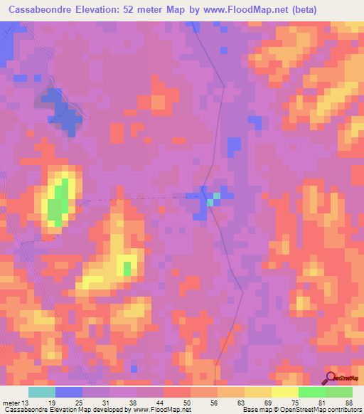 Cassabeondre,Suriname Elevation Map