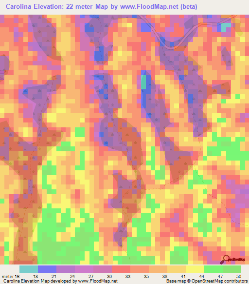 Carolina,Suriname Elevation Map