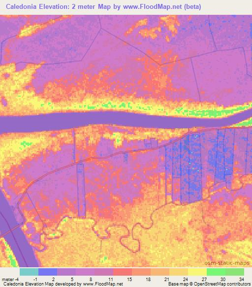 Caledonia,Suriname Elevation Map