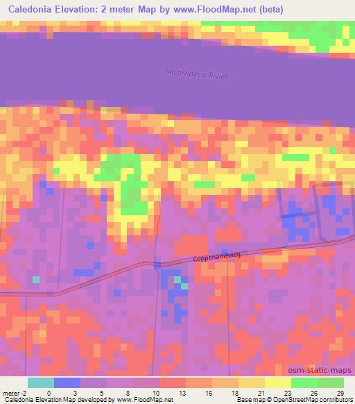 Caledonia,Suriname Elevation Map