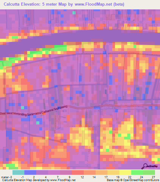 Calcutta,Suriname Elevation Map