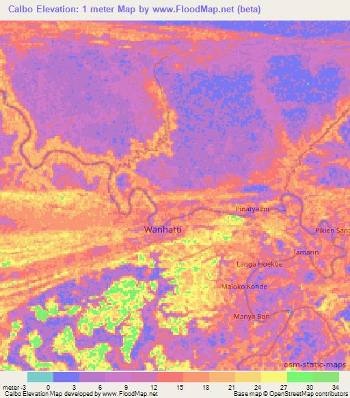 Calbo,Suriname Elevation Map