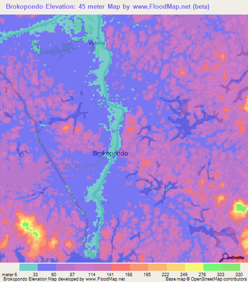 Brokopondo,Suriname Elevation Map