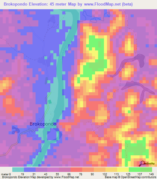 Brokopondo,Suriname Elevation Map