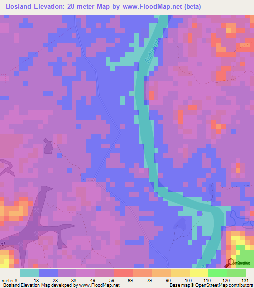 Bosland,Suriname Elevation Map